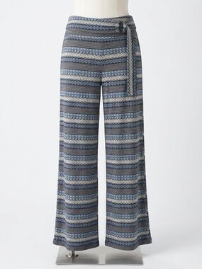 Robert Louis Navy and Light Blue Geometric Wide Leg Pants